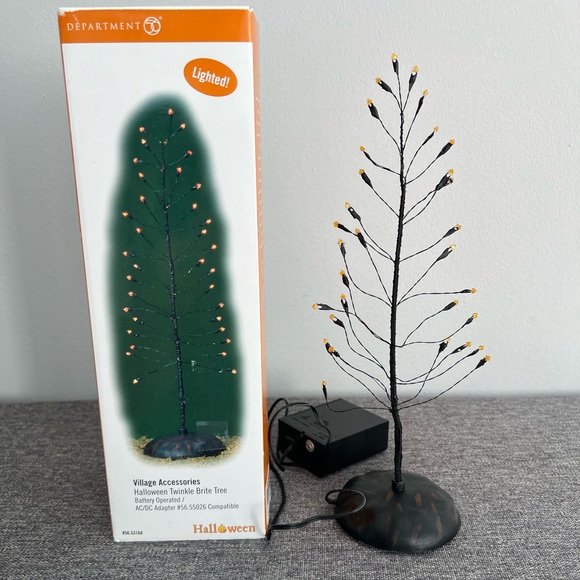 Dept. 56 Halloween Village Black Orange Twinkle Brite Tree 53168 Light Up WORKS - Picture 1 of 15